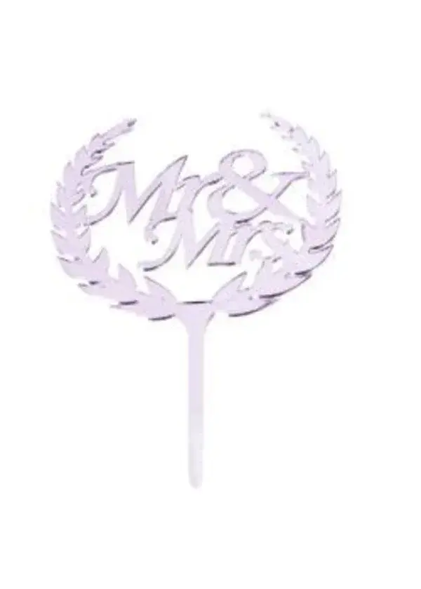 Mr-Mrs Yazılı Pasta ve Cupcake Süsü Gümüş Pleksi 12x15cm