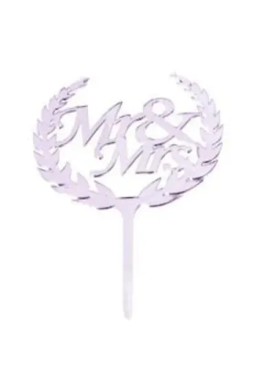 Mr-Mrs Yazılı Pasta ve Cupcake Süsü Gümüş Pleksi 12x15cm