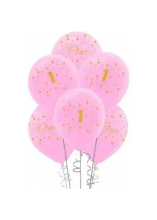 Altın First Birthday Baskılı Pembe Balon 5'li Paket