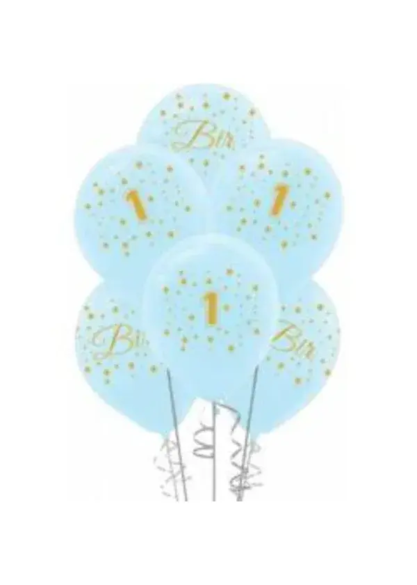 Altın Bir Yaş Baskılı Mavi Balon 5'li Paket
