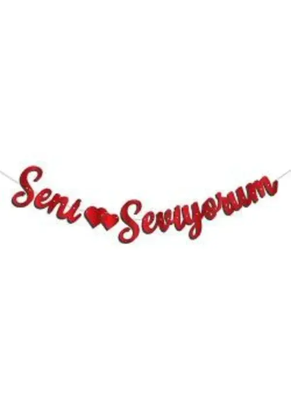 Kaligrafi Banner Seni Seviyorum Kırmızı