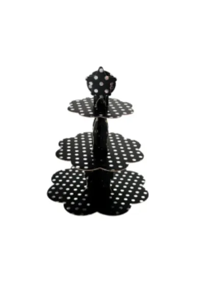 Metalize Gümüş Siyah Puantiyeli Kek Standı