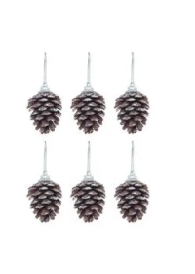 Karlı Kırmızı Lüks Kozalak 4cm 6'li