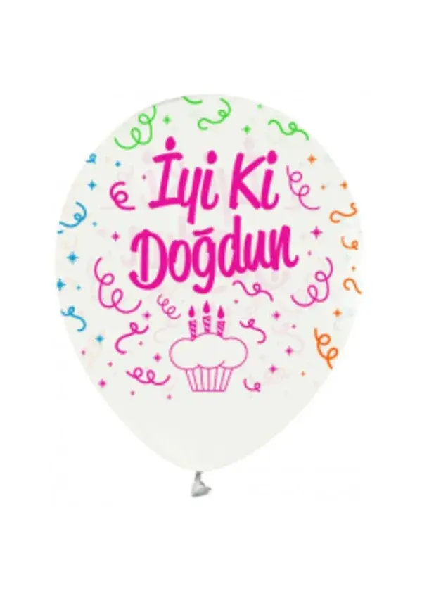 Fosforlu Rengarenk İyi Ki Doğdun Baskılı Şeffaf Balon 5'li