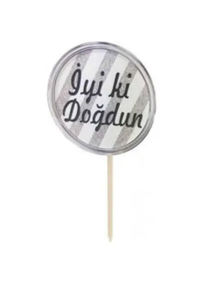 Gümüş Çizgili İyi Ki Doğdun Kürdan 20'li
