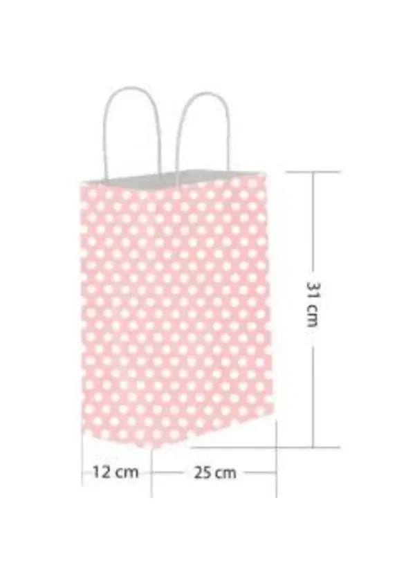 Pembe Puantiyeli Büküm Saplı Kağıt Çanta 25x31cm 25ad.
