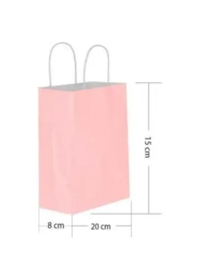 Pembe Büküm Saplı Kağıt Çanta 15x20cm 25ad.