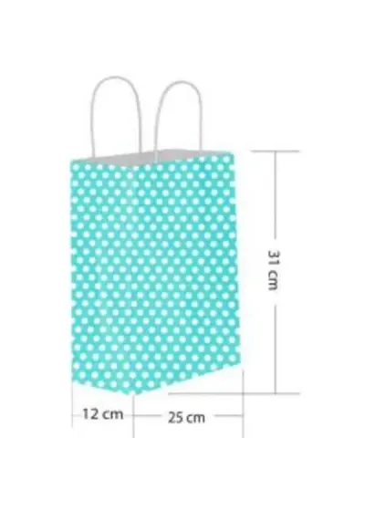 Mavi Puantiyeli Büküm Saplı Kağıt Çanta 25x31cm 25ad.