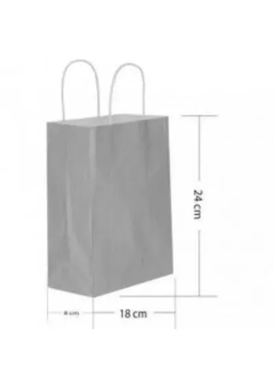 Gri Büküm Saplı Kağıt Çanta 18x24cm 25ad.