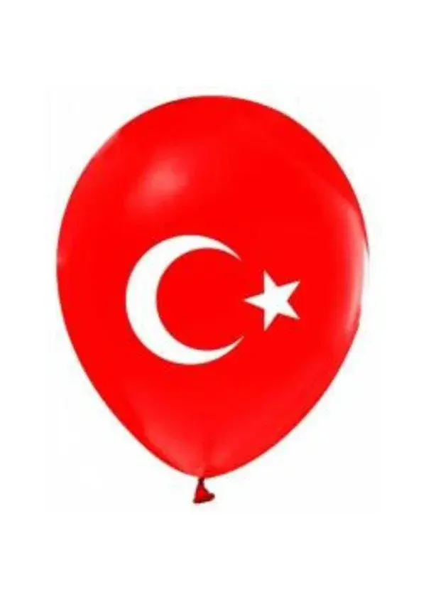 Beyaz Ay Yıldız Baskılı Kırmızı Balon 5'li Paket