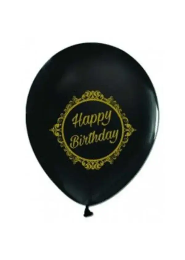 Altın Happy Birthday Baskılı Siyah Balon 5'li Paket