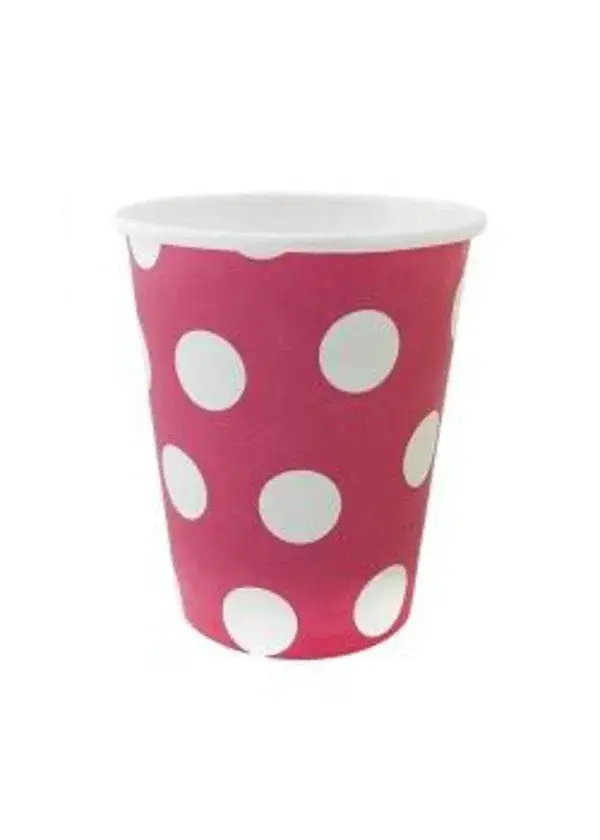 Beyaz Puantiyeli Pembe Karton Bardak 8'li
