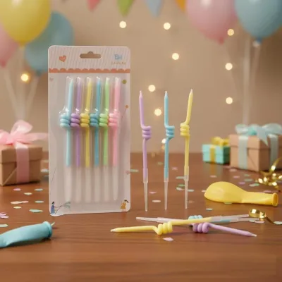 12cm Makaron Kıvrımlı Mum 6lı