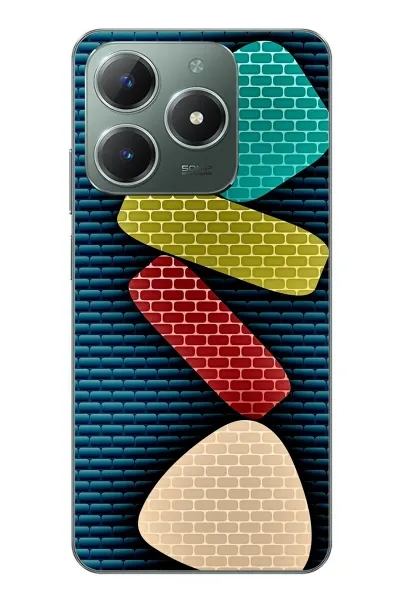 Realme C61 Uyumlu Renkli Tuğlalar Baskılı Silikon Kılıf