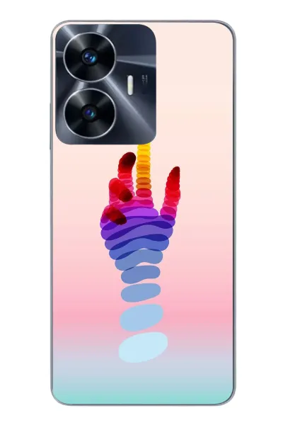 Realme C55 Uyumlu Tek El Gökkuşağı Baskılı Silikon Kılıf