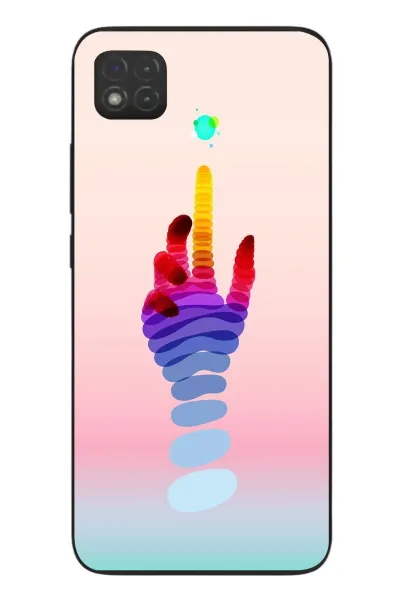 Redmi 9C Uyumlu Tek El Gökkuşağı Baskılı Silikon Kılıf