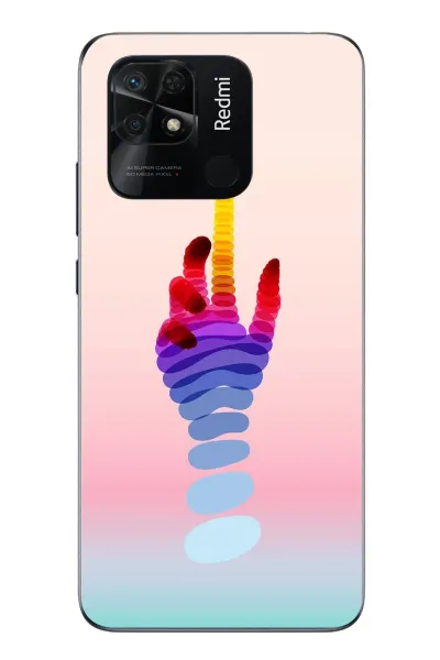 Redmi 10C Uyumlu Tek El Gökkuşağı Baskılı Silikon Kılıf