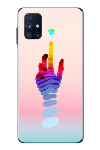 Samsung Galaxy M51 Uyumlu Tek El Gökkuşağı Baskılı Silikon Kılıf
