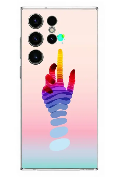 Samsung Galaxy S23 Ultra Uyumlu Tek El Gökkuşağı Baskılı Silikon Kılıf