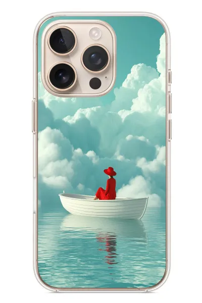 İphone 16 Pro Uyumlu Teknede Kadın Baskılı Silikon Kılıf