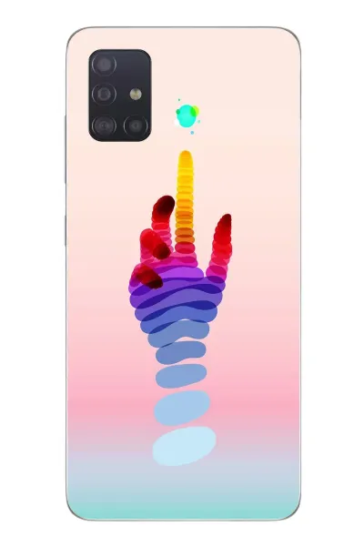 Samsung Galaxy A51 Uyumlu Tek El Gökkuşağı Baskılı Silikon Kılıf