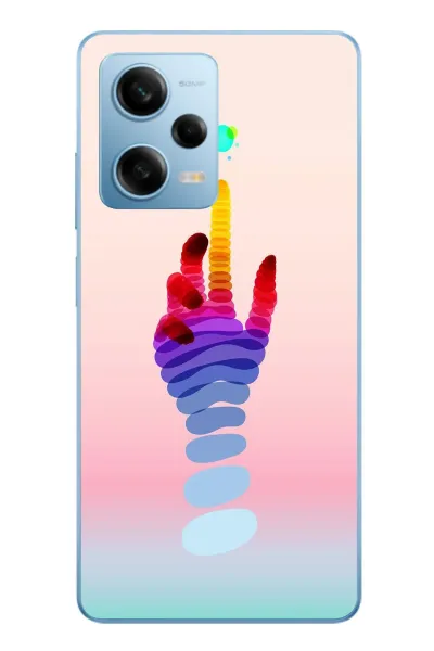 Redmi Note 12 Pro 5G Uyumlu Tek El Gökkuşağı Baskılı Silikon Kılıf
