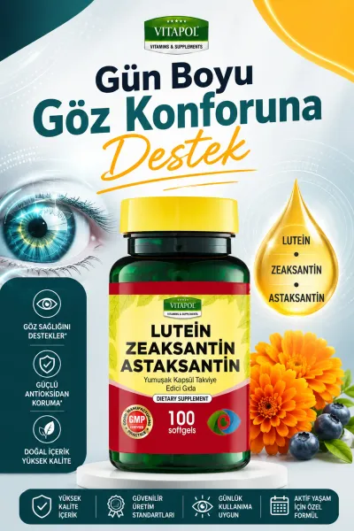 Lutein Zeaksantin Astaksantin Koenzim Q10 Ve Vitamin Kompleksi – 100 Kapsül – Göz Sağlığı