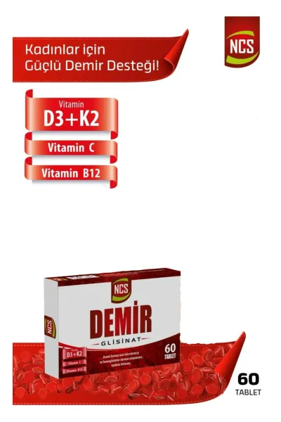 Iron Demir Glisinat Vitamin D3+K2 Vitamin C Krom Complex 60 Tablet
