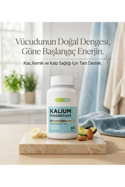 Kalium Magnesium 60 Tablet Potasyum Magnezyum Çinko Demir Vitamin B6 B12 Iron