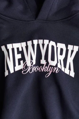 kiz cocuk new york yazili lacivert kapusonlu sweatshirt 9 15 yas