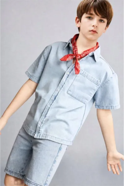 Erkek Çocuk Pamuklu Denim Gömlek