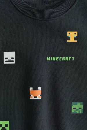 erkek cocuk minecraft pikselli siyah sweatshirt 5 10 yas