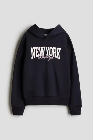 kiz cocuk yazili lacivert kapusonlu sweatshirt ZEYDER2328