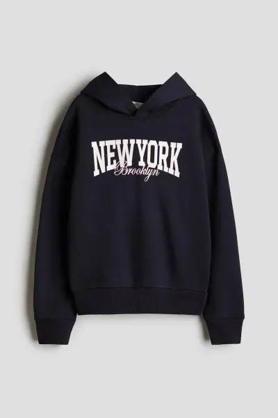 Kız Çocuk New York Yazılı Lacivert Kapüşonlu Sweatshirt
