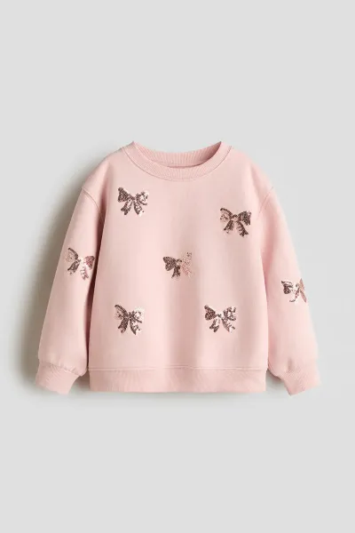 Kız Bebek & Çocuk Fiyonk Desenli Pullu Sweatshirt