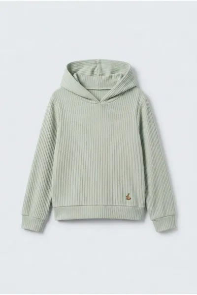 Kız Bebek & Çocuk Fitilli Kapüşonlu Sweatshirt