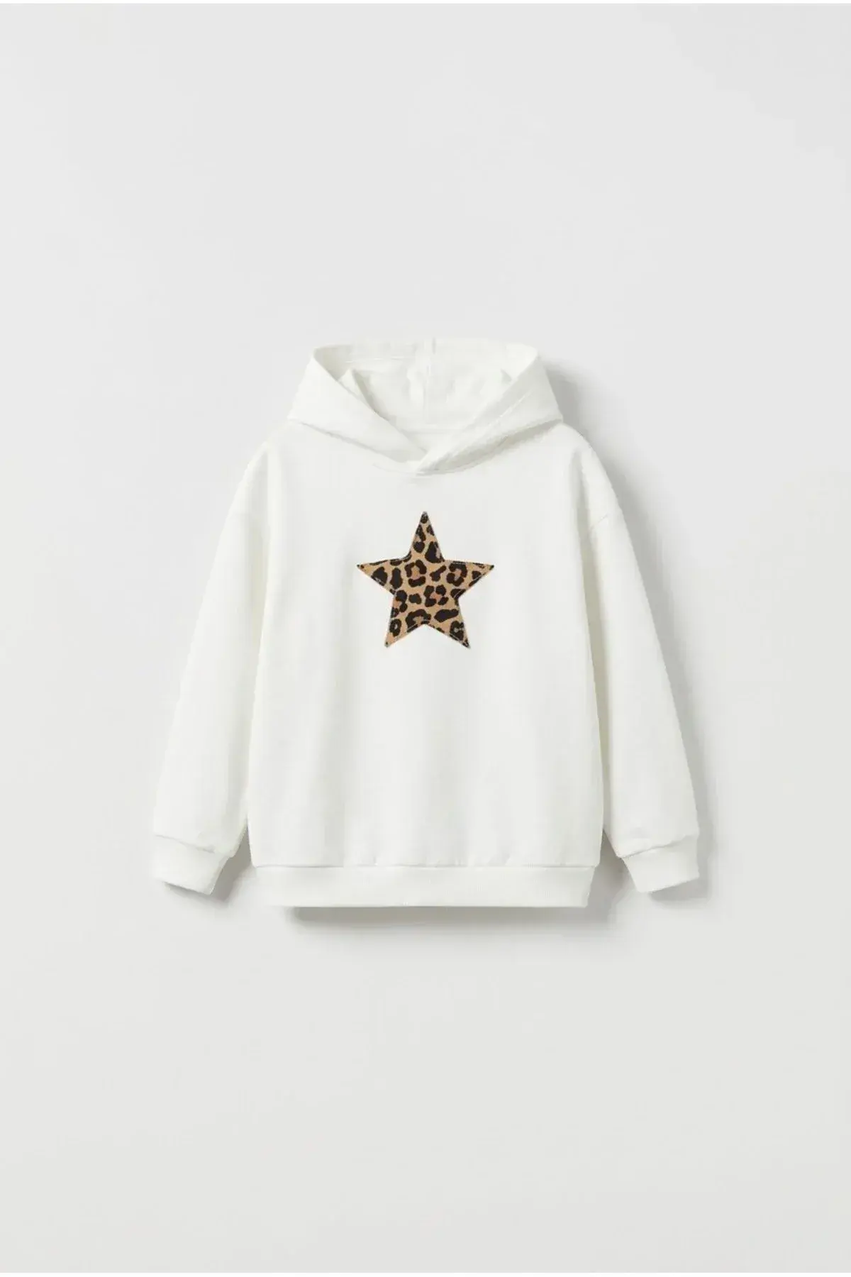 kiz cocuk leopar desenli ekru kapusonlu sweatshirt ZEYDER2325