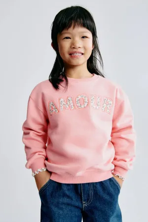 kiz bebek cocuk amour yazili pembe sweatshirt 18 ay 10 yas