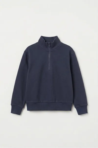 Unisex Çocuk Lacivert Yarım Fermuarlı Sweatshirt