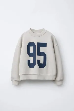 kiz cocuk 95 baskili bej sweatshirt ZEYDER2341