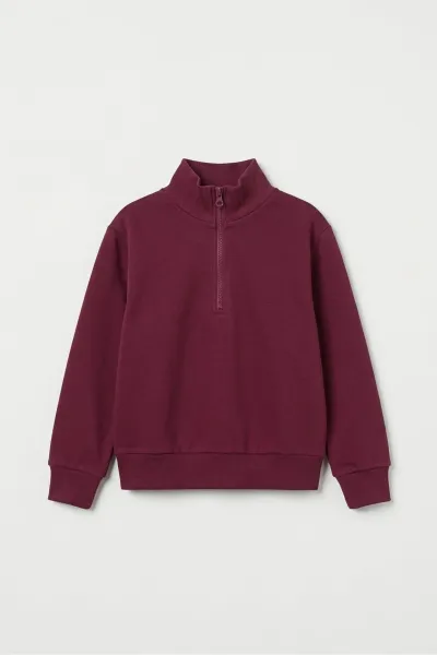 Unisex Çocuk Bordo Yarım Fermuarlı Sweatshirt