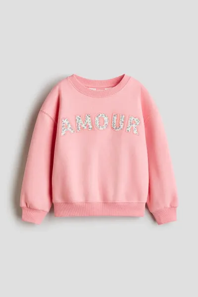 Kız Bebek & Çocuk Çiçekli Yazılı Pembe Sweatshirt