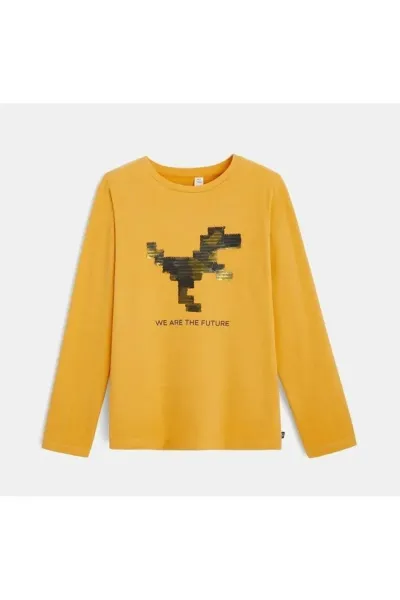 Erkek Bebek & Çocuk Sarı Pullu Dinozor T-Shirt