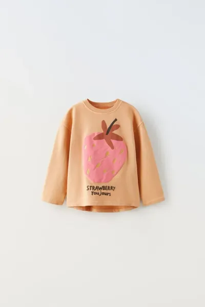 Kız Bebek & Çocuk Çilekli Turuncu T-shirt