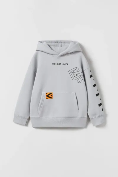 Erkek Çocuk Baskılı Kapüşonlu Sweatshirt
