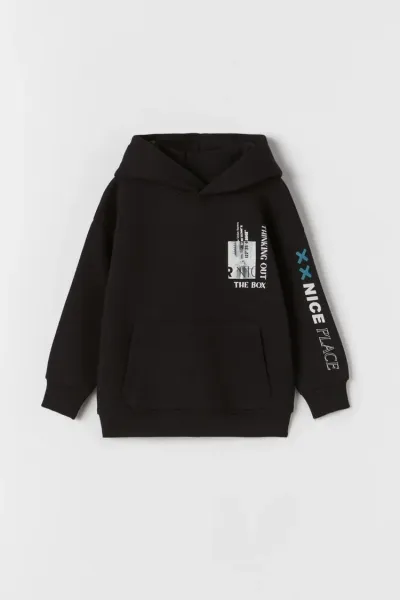 Erkek Çocuk Baskılı Kapüşonlu Sweatshirt