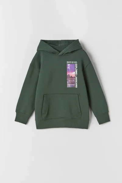 Erkek Çocuk Baskılı Kapüşonlu Sweatshirt