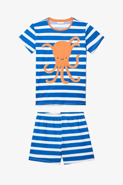 Erkek Çocuk Çizgili Ahtapot Desenli Pijama Takımı