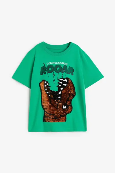Erkek Çocuk Dinozor Desenli Pullu T-Shirt