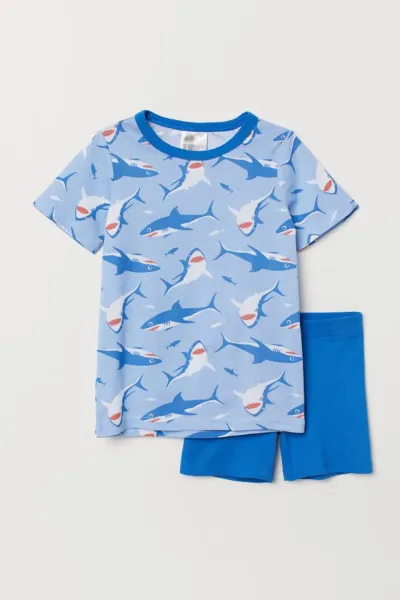 Erkek Çocuk Köpek Balığı Baskılı Pijama Takımı